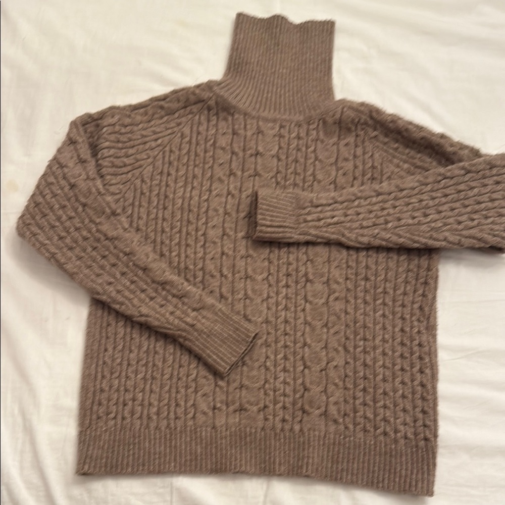 Cozy Brown Cable Knit Turtleneck Sweater